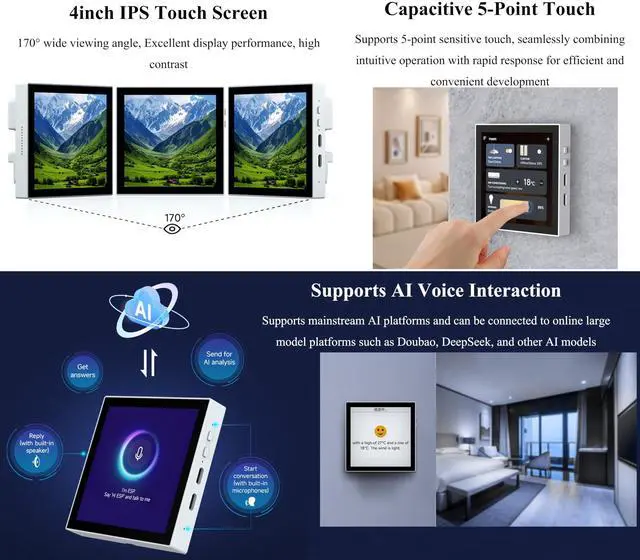 Alt view image 4 of 5 - ESP32-P4 Smart 86 Box Development Board, ESP32-P4 with 4inch 720 x 720 Touch Screen, Support AI Voice Interaction, Enable Smart Living&Industrial IoT for Scenario-Based Control, Camera Interface