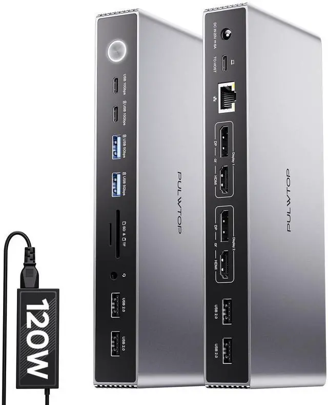 Main image of PULWTOP Displaylink Docking Station, USB C DisplayLink Dock Dual Displays for MacBook M1/M2/M3/M4 Windows, 4K@60Hz Displaylink Dock with 2 HDMI, 2 Display Port, 2USB C Data, 6 USBA, Ethernet, Audio