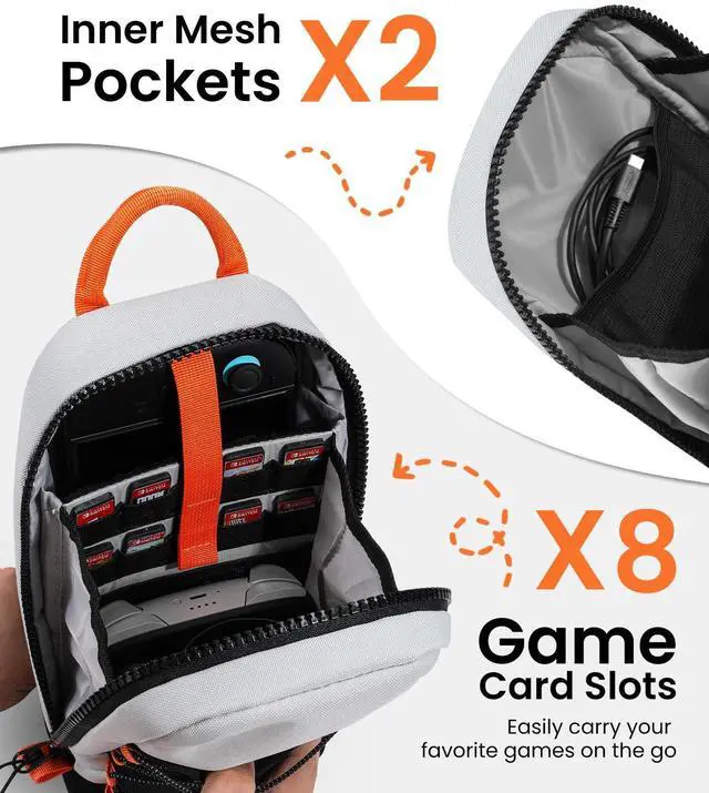Alt view image 3 of 5 - TiMOVO Sling Crossbody Bag for Nintendo Switch 2/Rog Xbox Ally X, Protective Travel Chest Carrying Backpack with 8 Game Card Slots for Switch 2 Console Joycon Accessories Storage, Gray