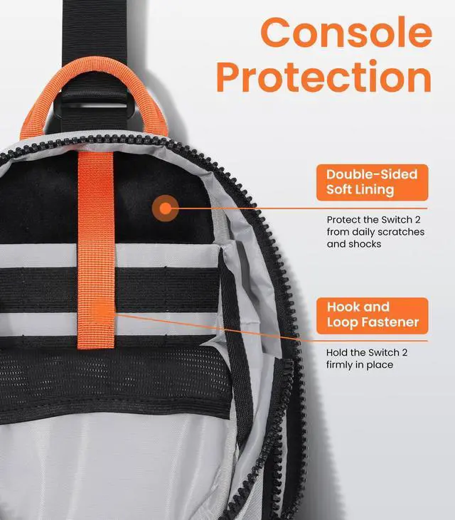 Alt view image 4 of 5 - TiMOVO Sling Crossbody Bag for Nintendo Switch 2/Rog Xbox Ally X, Protective Travel Chest Carrying Backpack with 8 Game Card Slots for Switch 2 Console Joycon Accessories Storage, Gray