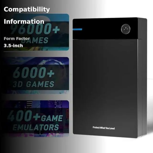 Alt view image 3 of 5 - Kinhank 12tb Retro Game Hard Drive with 96000+ Games, Retro Game Consoles Compatible with 400+ Emulators, 6000+3D Games, Portable Game Hard Drive Disk Compatible with Win 7/8/10/11