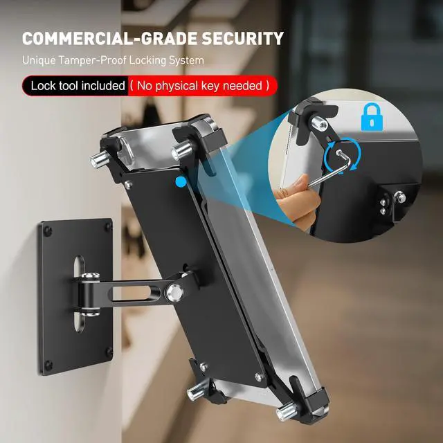 Alt view image 2 of 5 - AboveTEK Universal Tablet Wall Mount, Anti-Theft iPad Mount with Locking Enclosure for 9.7"-13" Screen, Heavy-Duty Aluminum Kiosk for Business POS Display, Adjustable 360° Swivel & Tilt VESA Mount