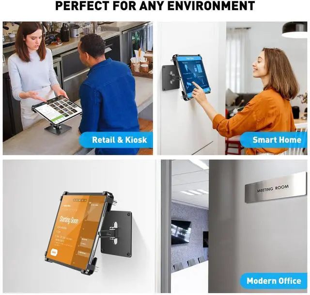 Alt view image 4 of 5 - AboveTEK Universal Tablet Wall Mount, Anti-Theft iPad Mount with Locking Enclosure for 9.7"-13" Screen, Heavy-Duty Aluminum Kiosk for Business POS Display, Adjustable 360° Swivel & Tilt VESA Mount