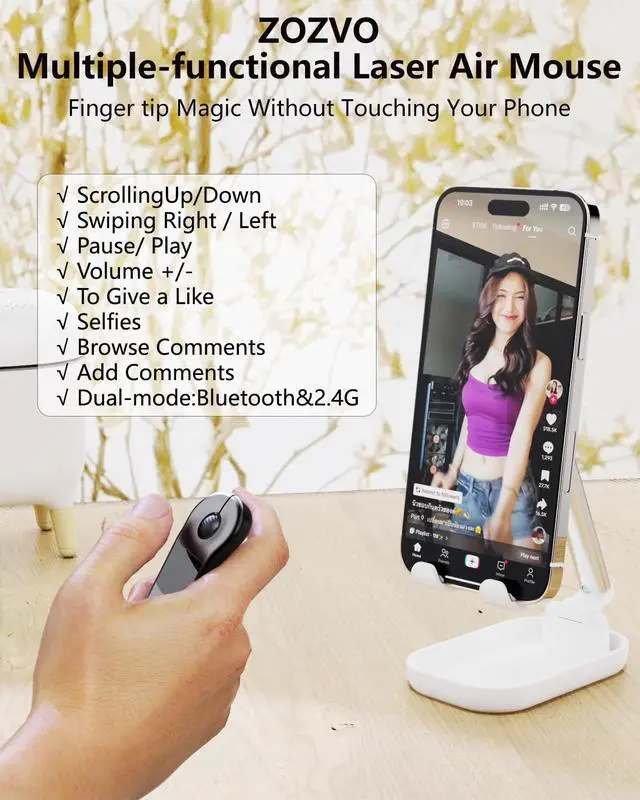 Alt view image 2 of 5 - ZOZVO Rechargeable Air Mouse for PC/iOS/Android with Touchpad Wireless PPT Presenter with Bluetooth 2.4G, Works with PowerPoint/Keynote/TikTok/Camera/Kindle App (Black)