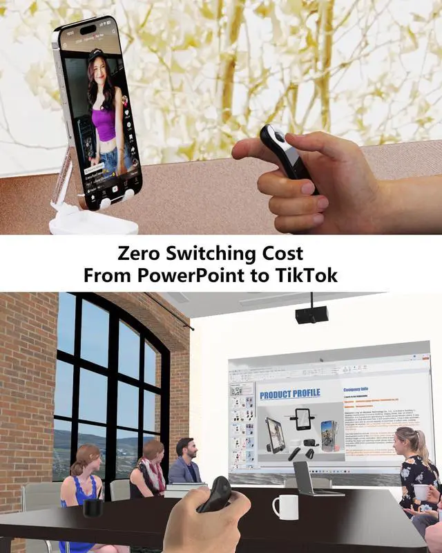 Alt view image 3 of 5 - ZOZVO Rechargeable Air Mouse for PC/iOS/Android with Touchpad Wireless PPT Presenter with Bluetooth 2.4G, Works with PowerPoint/Keynote/TikTok/Camera/Kindle App (Black)