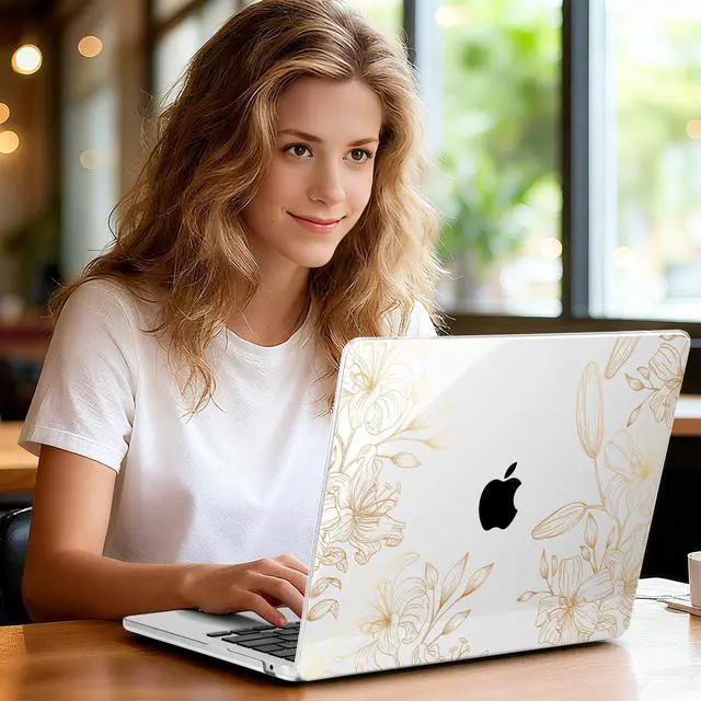 Alt view image 2 of 5 - Yebiseven for M4 MacBook Air 15 inch Case 2025 2024 2023 Released A3241 A3114 M3 A2941 M2, Hard Shell Laptop Case with Keyboard Cover & Trackpad Film & 2 OTG Adapters, Golden Floral