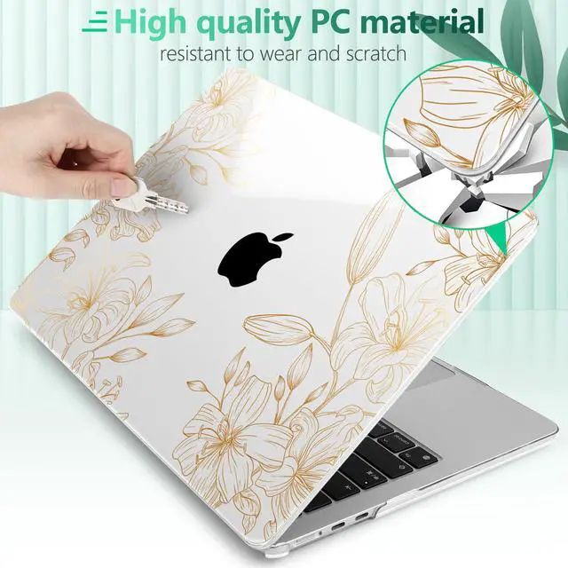 Alt view image 5 of 5 - Yebiseven for M4 MacBook Air 15 inch Case 2025 2024 2023 Released A3241 A3114 M3 A2941 M2, Hard Shell Laptop Case with Keyboard Cover & Trackpad Film & 2 OTG Adapters, Golden Floral