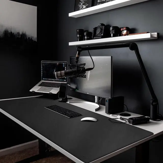 Alt view image 2 of 5 - Cacoy 59" x 27.5" Large Leather Desk Mat, XXL Computer Desk Pad for Keyboard Mouse, Waterproof Giant Full Desk Protector Mat, Professional PU Leather Desk Blotter Cover & Desk Matt for Desktop, Black