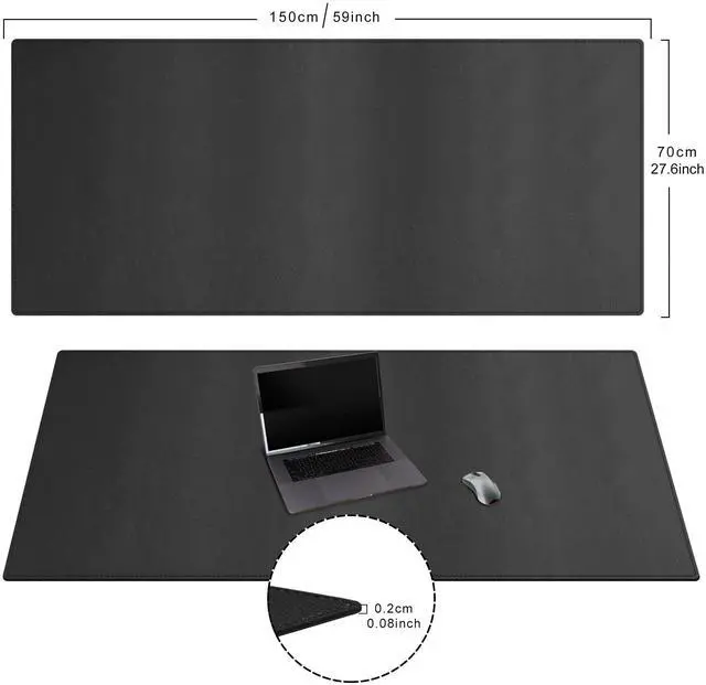 Alt view image 3 of 5 - Cacoy 59" x 27.5" Large Leather Desk Mat, XXL Computer Desk Pad for Keyboard Mouse, Waterproof Giant Full Desk Protector Mat, Professional PU Leather Desk Blotter Cover & Desk Matt for Desktop, Black