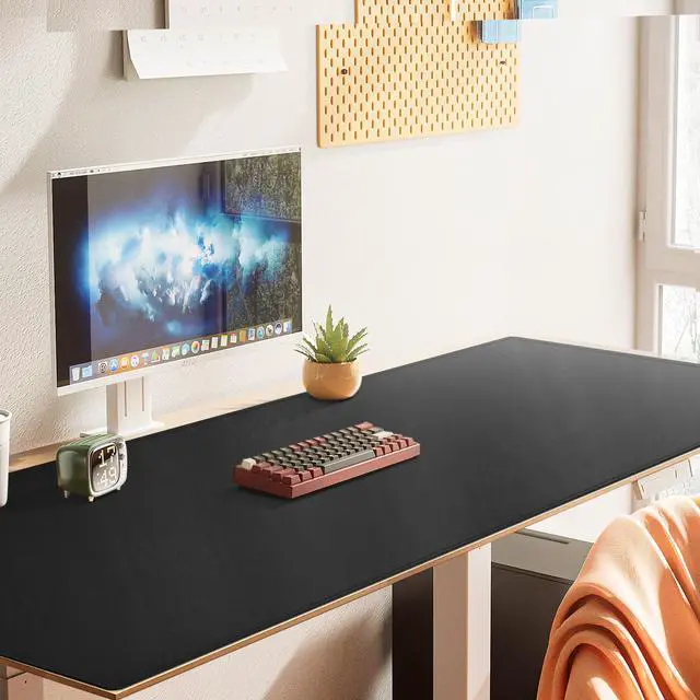 Alt view image 4 of 5 - Cacoy 59" x 27.5" Large Leather Desk Mat, XXL Computer Desk Pad for Keyboard Mouse, Waterproof Giant Full Desk Protector Mat, Professional PU Leather Desk Blotter Cover & Desk Matt for Desktop, Black