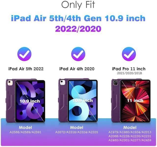 Alt view image 2 of 5 - DTTO Case for iPad Air 5th / 4th Generation Case 10.9 Inch 2022/2020 with Pencil Holder, [Screen Protector] Shockproof Full Body Protective Cover, Also Fit iPad Pro 11 2021/2020/2018 -New Purple