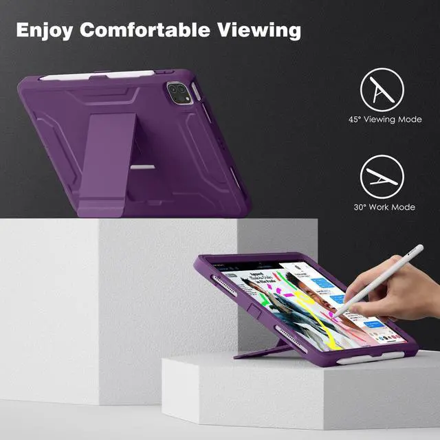 Alt view image 5 of 5 - DTTO Case for iPad Air 5th / 4th Generation Case 10.9 Inch 2022/2020 with Pencil Holder, [Screen Protector] Shockproof Full Body Protective Cover, Also Fit iPad Pro 11 2021/2020/2018 -New Purple