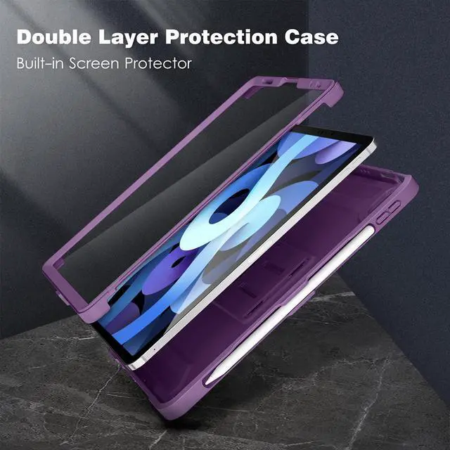 Alt view image 3 of 5 - DTTO Case for iPad Air 5th / 4th Generation Case 10.9 Inch 2022/2020 with Pencil Holder, [Screen Protector] Shockproof Full Body Protective Cover, Also Fit iPad Pro 11 2021/2020/2018 -New Purple