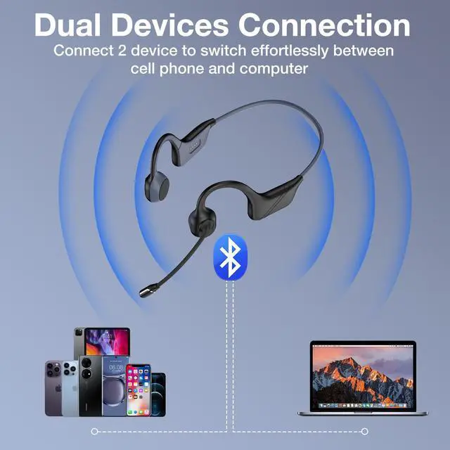 Alt view image 3 of 3 - RR SPORTS Bone Conduction Audio Gear with Mic & Mute,Open-Ear Design, Noise-Canceling Rotated Boom Mic, Bluetooth 5.3,Wireless Sound System for Meetings, Running, Truckers & Customer Service(Black)