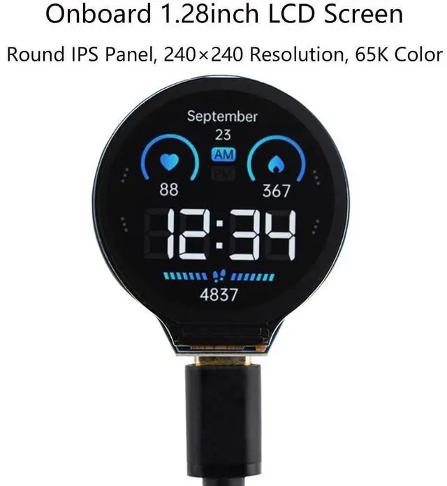 Alt view image 3 of 5 - ESP32-S3 Development Board with 1.28inch Round LCD IPS Display 240 x240 Pixel, 32-bit LX7 Dual-Core Processor, GC9A01 Display Driver Chip,Support 2.4GHz W-i-F-i (802.11 b/g/n) and Blue-Tooth 5 (BLE)