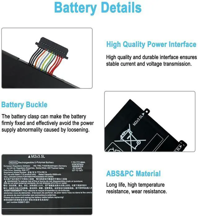 Alt view image 3 of 5 - TAICROWNE 68Wh WE04XL Replacement Laptop Battery for HP Pavilion Plus 14-ew Pavilion Plus 14t-ew000 90N62PA 93T28PA Envy x360 16-AC0023TU Series WE04068XL N39857-005 TPN-DB1Q 8368mAh 7.72V