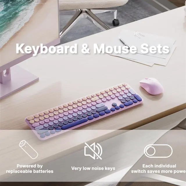 Alt view image 2 of 5 - FCPLU x UBOTIE Wireless Keyboard and Mouse Combo with 110 Round Keycaps, Power Switch, and Scissor-Switch Typing Feel  Ideal for Office Use(Purple Gradient)