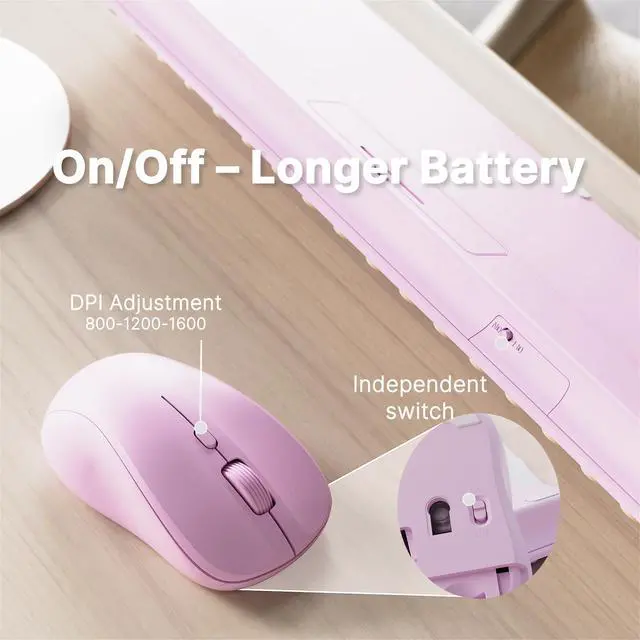 Alt view image 4 of 5 - FCPLU x UBOTIE Wireless Keyboard and Mouse Combo with 110 Round Keycaps, Power Switch, and Scissor-Switch Typing Feel  Ideal for Office Use(Purple Gradient)