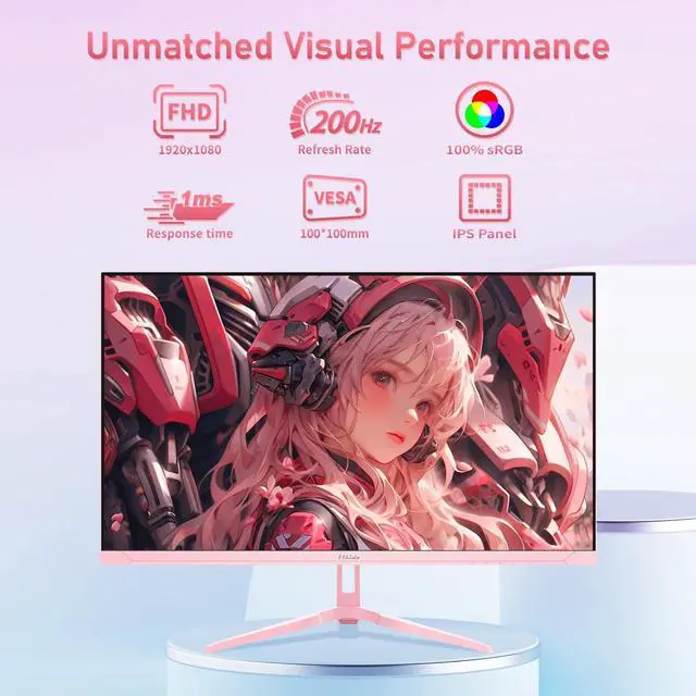 Alt view image 2 of 5 - FYHXele 24 inch 200Hz Gaming Monitor, FHD 1080P Fast IPS PC Gaming Monitor, 1ms, freesync, 99% sRGB, USB/DisplayPort/HDMI/Eye Care/VESA Mountable-Pink