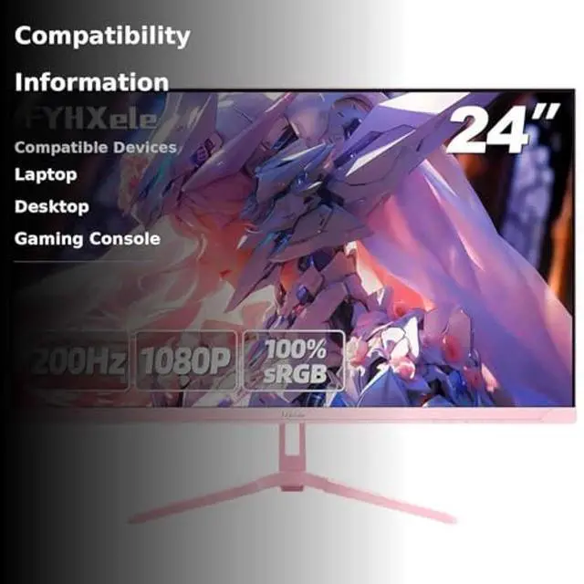 Alt view image 3 of 5 - FYHXele 24 inch 200Hz Gaming Monitor, FHD 1080P Fast IPS PC Gaming Monitor, 1ms, freesync, 99% sRGB, USB/DisplayPort/HDMI/Eye Care/VESA Mountable-Pink