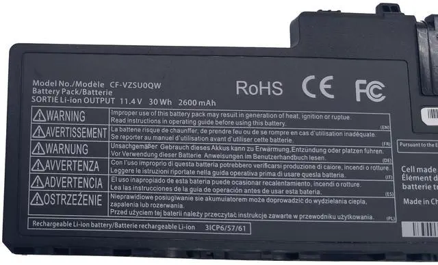 Alt view image 2 of 5 - FLYRLB CF-VZSU0QW Laptop Battery Compatible with ToughBook CF-20 MK1 Toughpad FZ-A2 CF-VZSU0QJS CF-VZSU0QK CF-VZSU0QR - 11.4V 30Wh