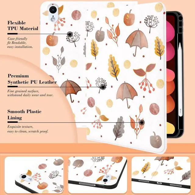 Alt view image 4 of 5 - MAYCARI Fall Orange Apples Leaves iPad Case for iPad Mini 6 2021 8.3 Inch with Pencil Holder Handmade iPad Mini 6th Generation Case Autumn Fine Grained iPad Protecitve Hard Case with Auto Wake/Sleep