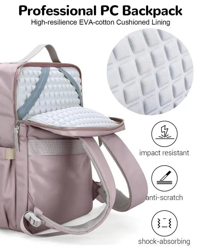 Alt view image 4 of 5 - Outplea 15.6" Simple Laptop Backpack for Women, Pink Travel Backpack with Luggage Strap for Airplane