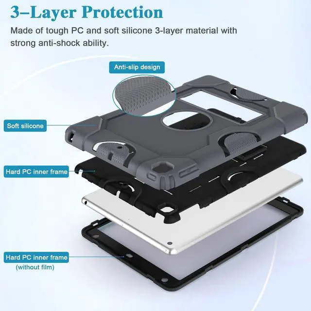 Alt view image 3 of 5 - ZoneFoker for iPad 9th/8th/7th Generation Case, 10.2 Inch 2021/2020/2019 Case, Heavy Duty Rugged Shockproof Protective Cover with Kickstand for Kids Boys (Dark Grey)