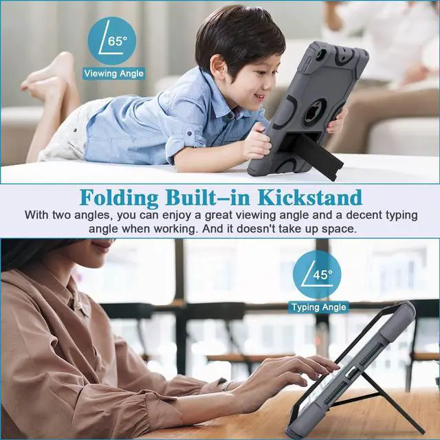 Alt view image 4 of 5 - ZoneFoker for iPad 9th/8th/7th Generation Case, 10.2 Inch 2021/2020/2019 Case, Heavy Duty Rugged Shockproof Protective Cover with Kickstand for Kids Boys (Dark Grey)