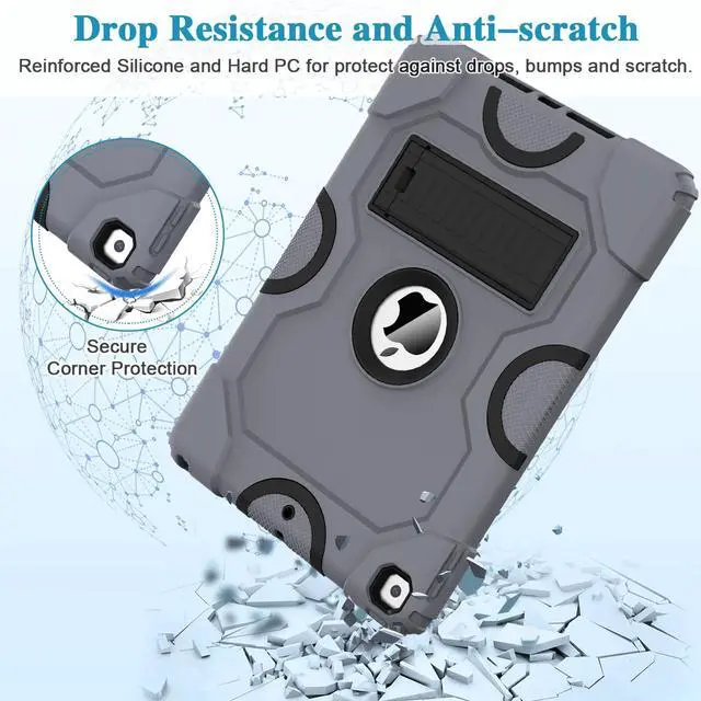 Alt view image 5 of 5 - ZoneFoker for iPad 9th/8th/7th Generation Case, 10.2 Inch 2021/2020/2019 Case, Heavy Duty Rugged Shockproof Protective Cover with Kickstand for Kids Boys (Dark Grey)