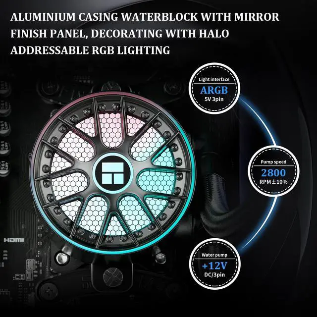 Alt view image 5 of 5 - Thermalrlght Aqua Elite 240 V6 ARGB Black Liquid CPU Cooler-240mm AIO,PWM Pump,for AM4/AM5, Intel LGA1851/1700,Direct Motherboard Connection
