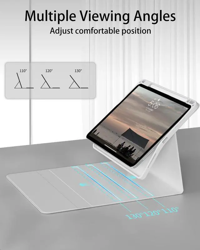 Alt view image 3 of 5 - SQBEBS Case with Keyboard for iPad Air 11 inch M3/M2 2025/2024, iPad Air 5th/4th Generation 10.9 inch, 7 Colors Backlit Detachable Bluetooth Keyboard, Stand Folio Cover with Pencil Holder, Gray