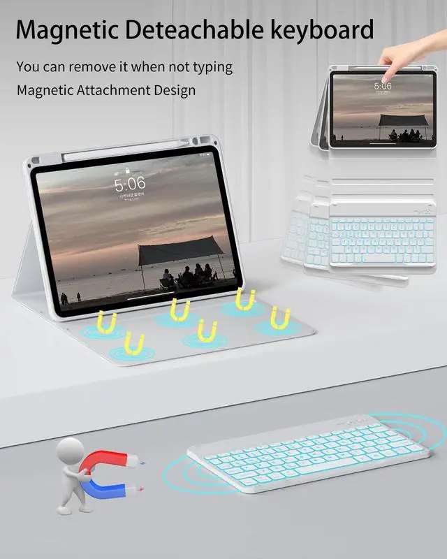 Alt view image 4 of 5 - SQBEBS Case with Keyboard for iPad Air 11 inch M3/M2 2025/2024, iPad Air 5th/4th Generation 10.9 inch, 7 Colors Backlit Detachable Bluetooth Keyboard, Stand Folio Cover with Pencil Holder, Gray