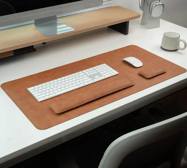 Alt view image 2 of 5 - RENMTURE Large Mouse Pad and Keyboard Wrist Rest, Desk Pad for Keyboard and Mouse, Large Gaming Mouse Pad with Wrist Support, Desk Mat for Work and Gaming (Brown)