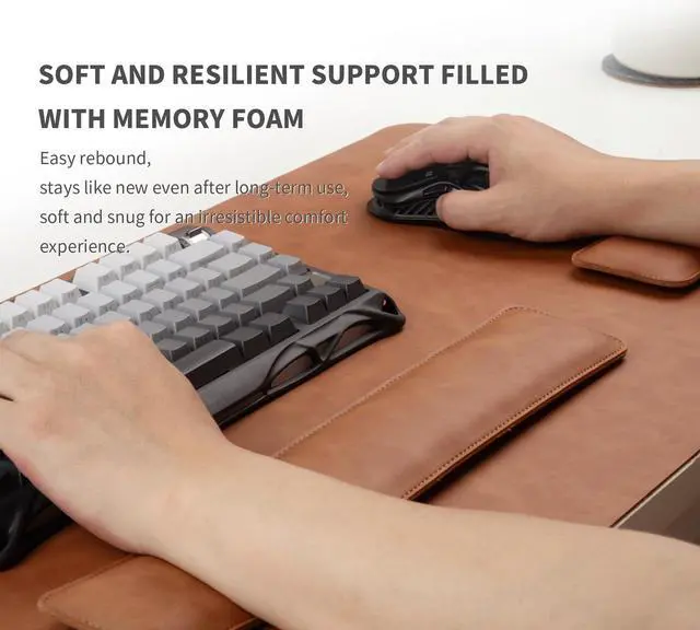 Alt view image 5 of 5 - RENMTURE Large Mouse Pad and Keyboard Wrist Rest, Desk Pad for Keyboard and Mouse, Large Gaming Mouse Pad with Wrist Support, Desk Mat for Work and Gaming (Brown)