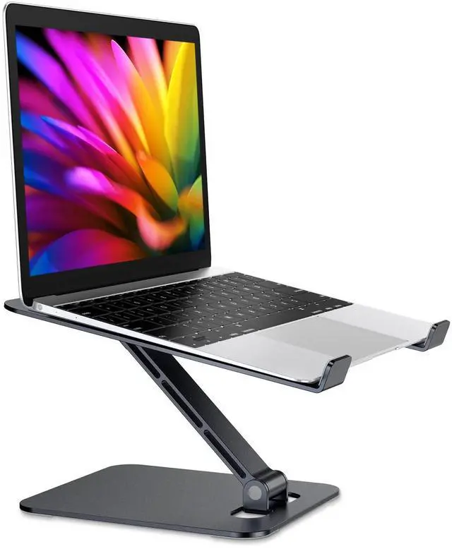 Main image of RIWUCT Foldable Laptop Stand, Height Adjustable Ergonomic Computer Stand for Desk, Aluminum Portable Laptop Riser Holder Mount Compatible with MacBook Pro Air, HP, Dell 10-16" (Black)