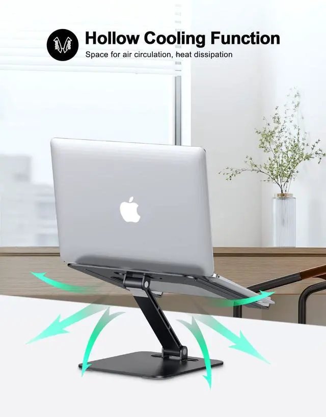 Alt view image 3 of 5 - RIWUCT Foldable Laptop Stand, Height Adjustable Ergonomic Computer Stand for Desk, Aluminum Portable Laptop Riser Holder Mount Compatible with MacBook Pro Air, HP, Dell 10-16" (Black)