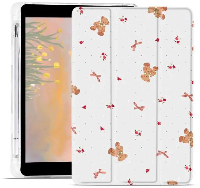 Main image of AdorableWhimsy Cute Animal Case for iPad (A16) 11th Generation 2025 11" /iPad 10th Generation 2022 10.9" Bear Bows Preppy Protective Cover Trifold Stand Leather Soft Back with Pencil Holder
