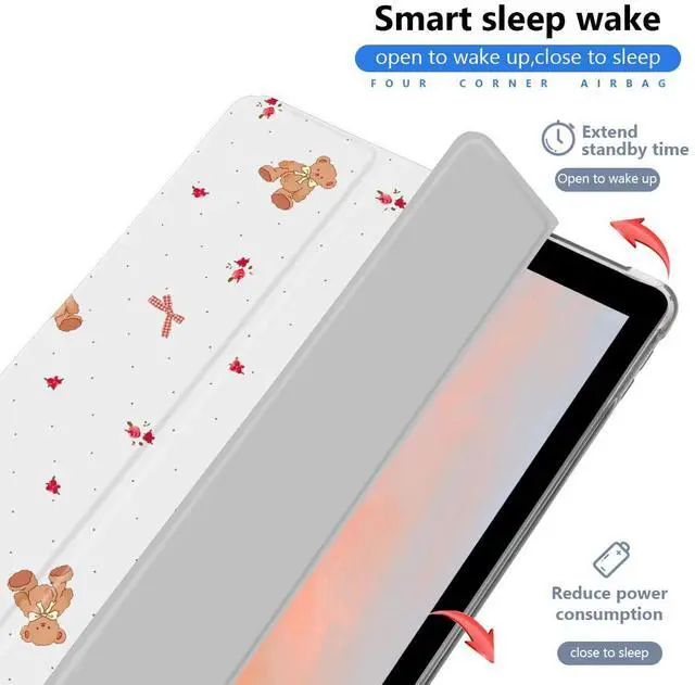 Alt view image 3 of 5 - AdorableWhimsy Cute Animal Case for iPad (A16) 11th Generation 2025 11" /iPad 10th Generation 2022 10.9" Bear Bows Preppy Protective Cover Trifold Stand Leather Soft Back with Pencil Holder