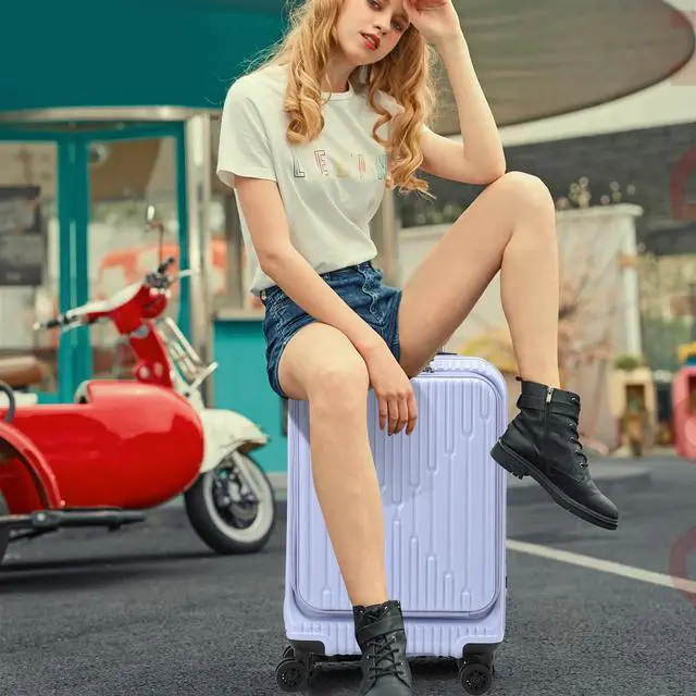 Alt view image 2 of 5 - Kaleenie 19 Inch Suitcase Hand Luggage with Front Pocket for 15.6" Laptop, 35 * 23 * 55cm, 43L, Ligthweight ABS+PC Hardshell Carry On, Lilac Purple