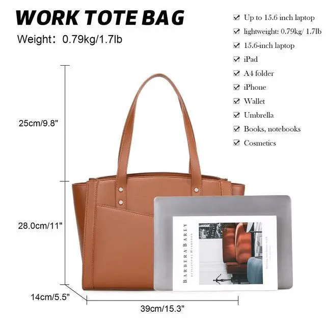 Alt view image 2 of 5 - MYHOZEE Black Work Tote Bag for Wmen - Laptop Bag 15.6 Inch Vintage Leather Computer Bag Large Office Purse Satchel Hanbag with 3 Compartment for Work/Travel/College