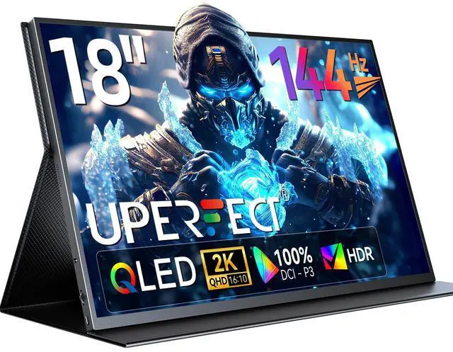 Main image of UPERFECT 18" QLED Portable Monitor, 2K 2560×1600, 144Hz Gaming Display, 500 Nits Brightness, FreeSync HDR, 100% DCI-P3, Ultra-Slim USB-C/HDMI Monitor for Laptop MacBook Phone Game Console, VESA Mount