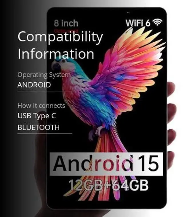 Alt view image 3 of 5 - HAOVM M8 Android 15 Tablet 8 inch,8 core CPU,12GB+64GB,2TB Expandable,HD IPS Display,Widevine L1,Wi-Fi 6,BT5.4,5MP+8MP Camera,5100mAh Large Battery,Tablet for Kids,Black