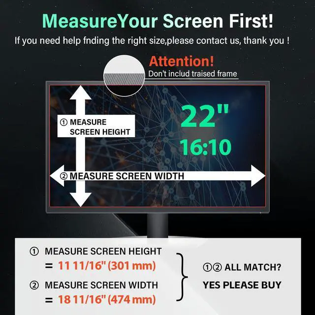 Alt view image 2 of 5 - [2 Pack] Magnetic Hanging 22 Inch Computer Privacy Screen for 16:10 Aspect Ratio Widescreen Monitor, Eye Protection Anti Glare Blue Light Computer Monitor Privacy Filter, Removable 22in Protector Film