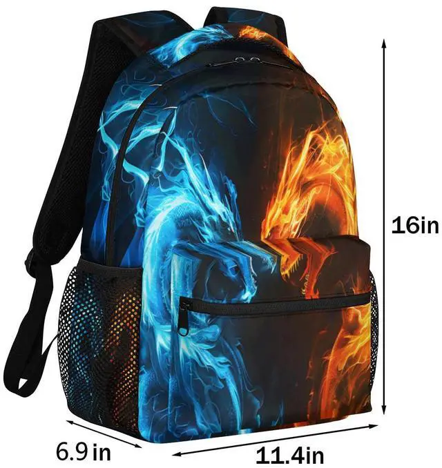 Alt view image 2 of 5 - Abstract Dragon Backpacks for Boys Girls Kids Fire Water Dragon Lightweight 16 Inch School Backpack Laptop College Bookbag Travel Casual Daypack Hiking Camping Computer Rucksack Medium