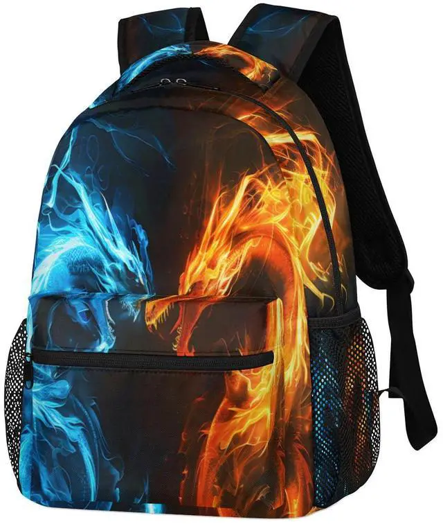 Alt view image 3 of 5 - Abstract Dragon Backpacks for Boys Girls Kids Fire Water Dragon Lightweight 16 Inch School Backpack Laptop College Bookbag Travel Casual Daypack Hiking Camping Computer Rucksack Medium