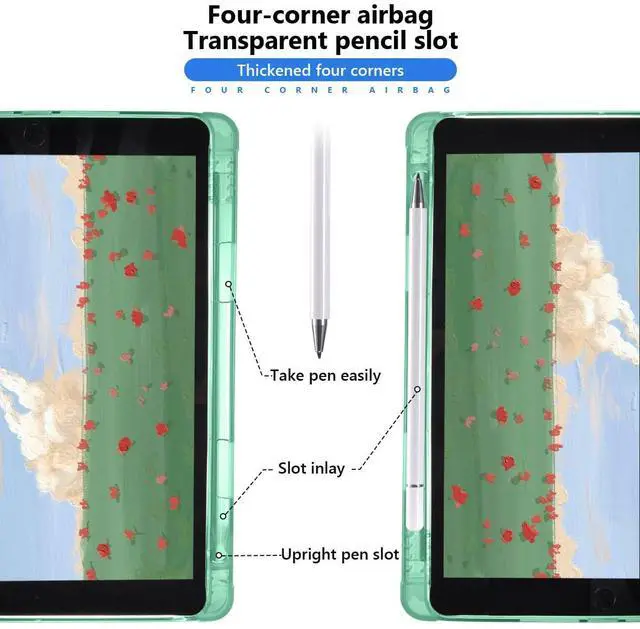 Alt view image 3 of 5 - JOYLAND Cute Dinosaur Case for iPad Air 11 Inch M3 2025/M2 2024, Green TPU Smart Stand Back Cover with Pencil Holder, Auto Wake/Sleep Foldable Shockproof Protective Case