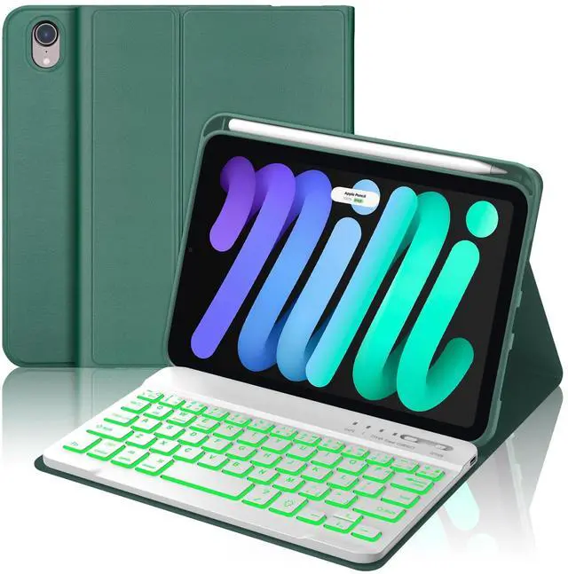 Main image of WINCHKING Backlit Keyboard Case for iPad mini (A17 Pro) 7th Generation/Mini 6th Gen 8.3 Inch,7-Color Backlit,Detachable Wiress Keyboard Folio Case with Pencil Holder for iPad mini 7/6,Dark Green