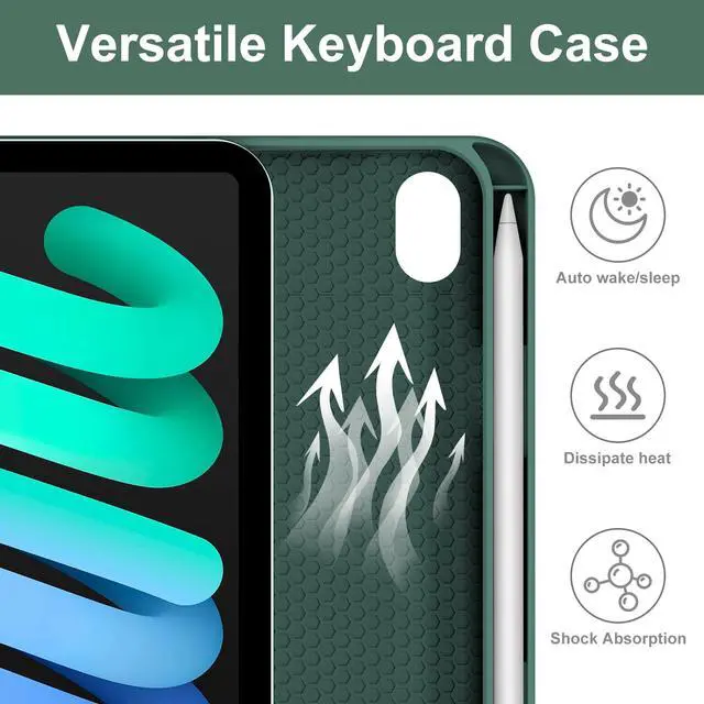 Alt view image 5 of 5 - WINCHKING Backlit Keyboard Case for iPad mini (A17 Pro) 7th Generation/Mini 6th Gen 8.3 Inch,7-Color Backlit,Detachable Wiress Keyboard Folio Case with Pencil Holder for iPad mini 7/6,Dark Green