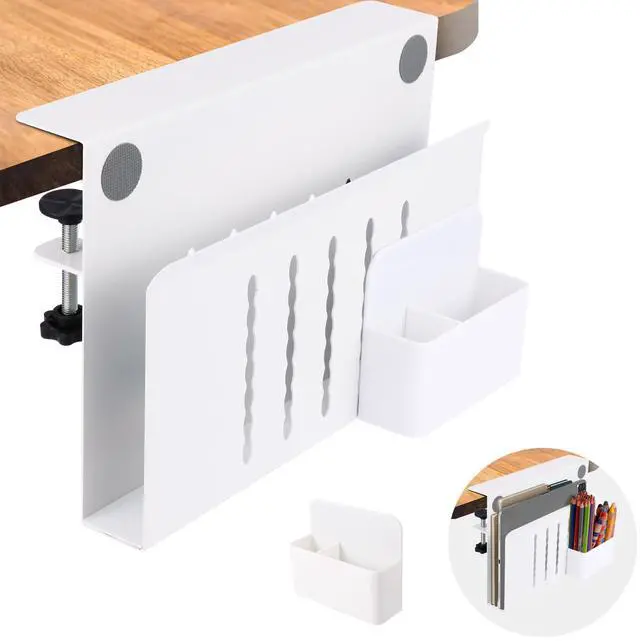 Main image of CIBOTIES Desk Side Storage, Under Desk Laptop Mount, Table Side Hanging File Organizer, No Drill Clamp On Cable Management Tray, Laptop Holder with Magnetic Pen Holder for Office and Home